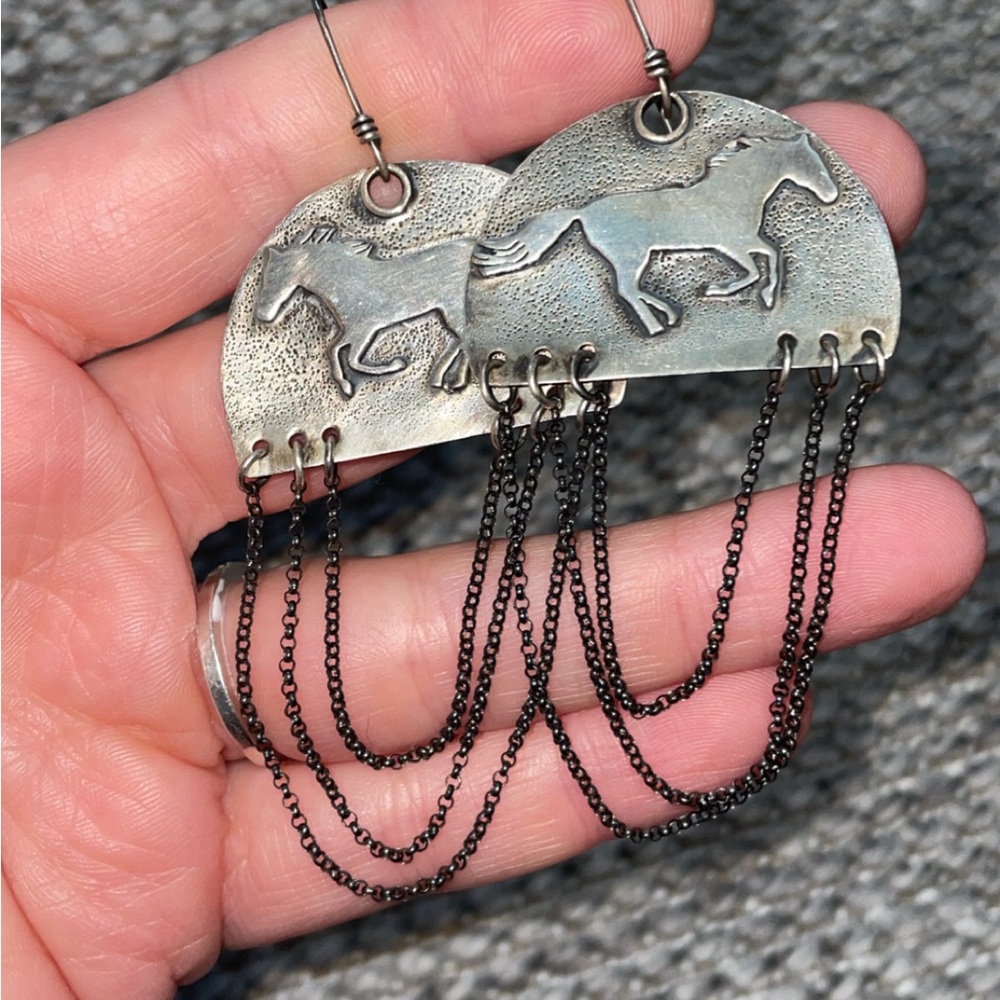 Silver Horse Dangle Earrings